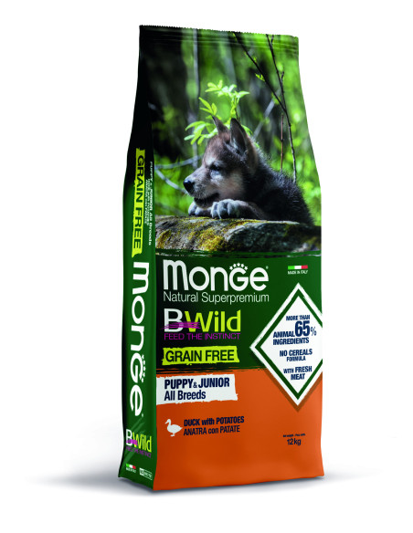 Monge DOG Bwild Grain Free Puppy-Kaczka ziem 12kg
