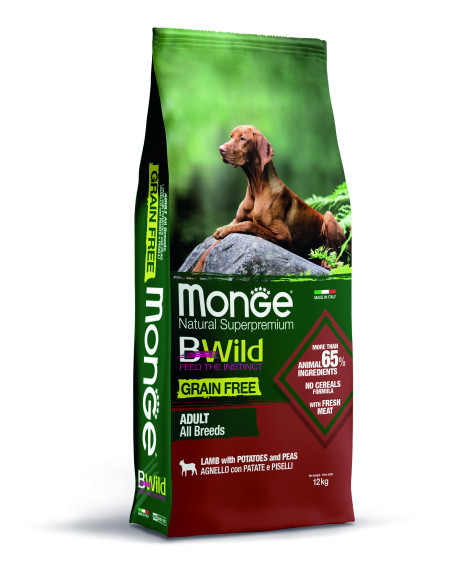Monge DOG Bwild Grain Free-Jagnięcina z groszekiem i ziemniakami 12kg
