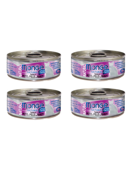 CZTEROPAK Monge Natural -Tuńczyk z kurczakiem i wołowiną 4x80g