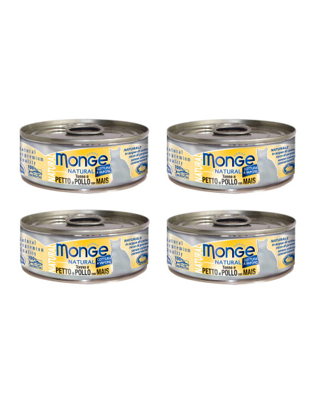 CZTEROPAK Monge Natural -Tuńczyk, kurczak i kukurydza 4x80g