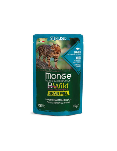 Monge Bwild Buste GF Sterilised - Tuńczyk z krewetkami i warzywami w sosie 85g
