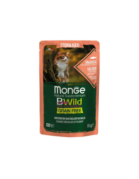 Monge Bwild Buste GF Sterilised - Łosoś z krewetkami i warzywami w sosie 85g