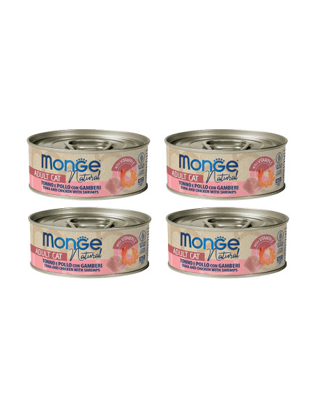 CZTEROPAK Monge Natural - Tuńczyk z kurczakiem i krewetki 4x80g